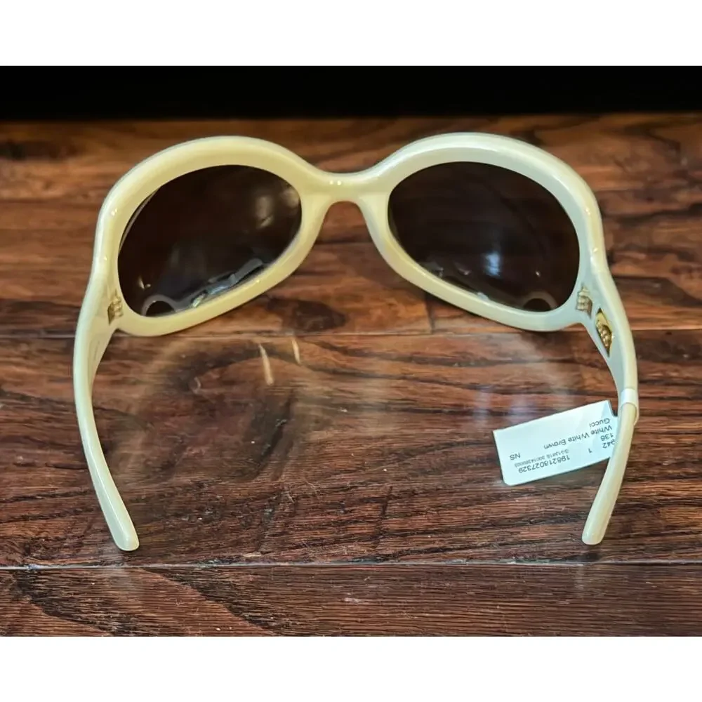 $995 NIB Gucci White 77MM Butterfly Shape Saddle Nose Men's Sunglasses
